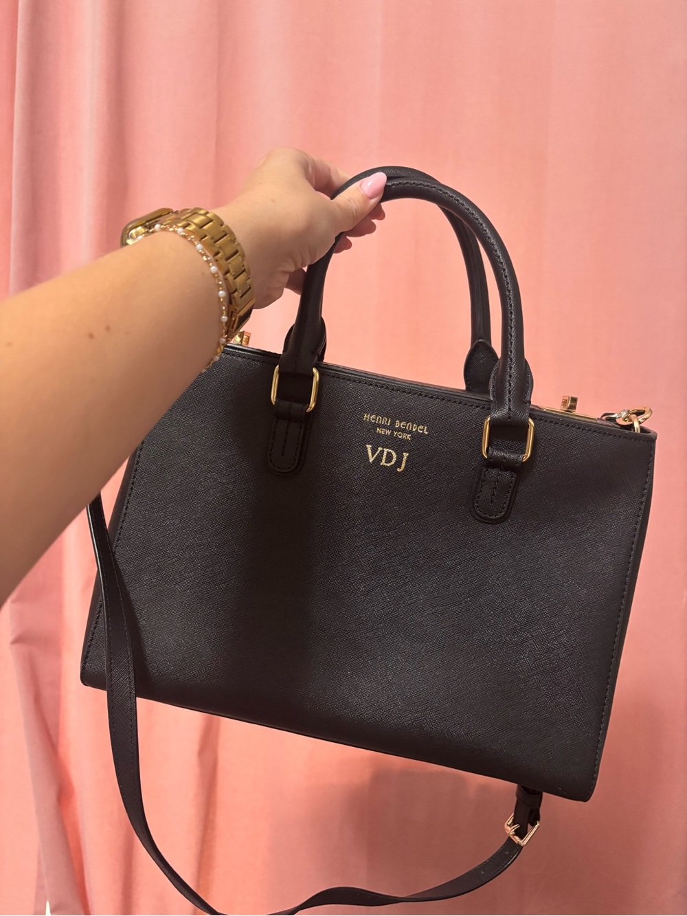 Henri Bendel Black Leather Satchel